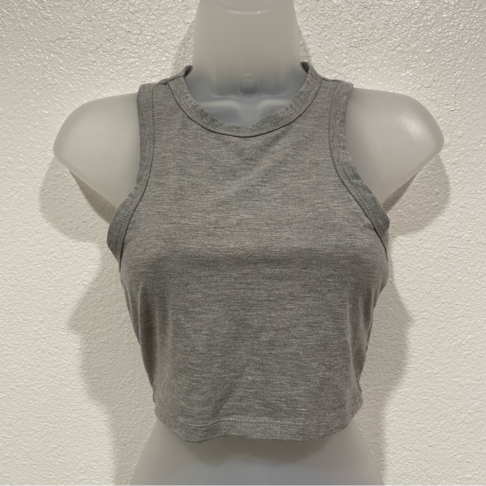 shein grey racerback sleeveless crop tank top shirt